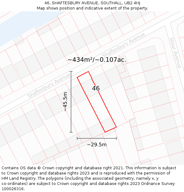 46, SHAFTESBURY AVENUE, SOUTHALL, UB2 4HJ: Plot and title map