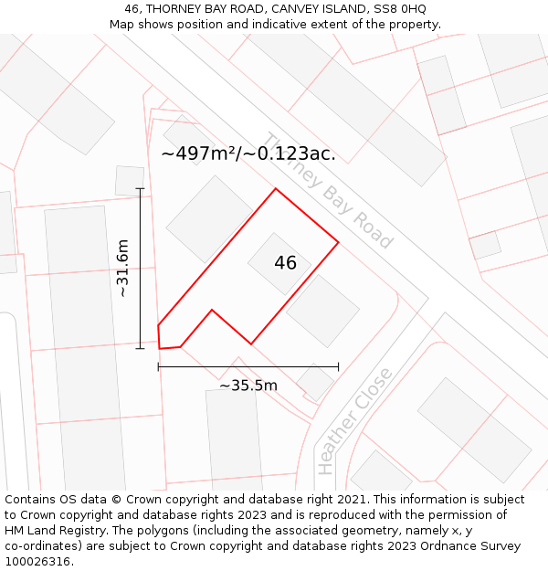 46, THORNEY BAY ROAD, CANVEY ISLAND, SS8 0HQ: Plot and title map