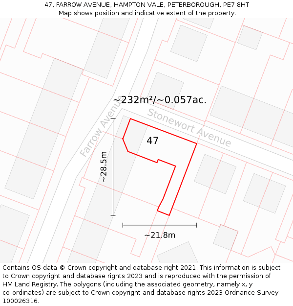 47, FARROW AVENUE, HAMPTON VALE, PETERBOROUGH, PE7 8HT: Plot and title map