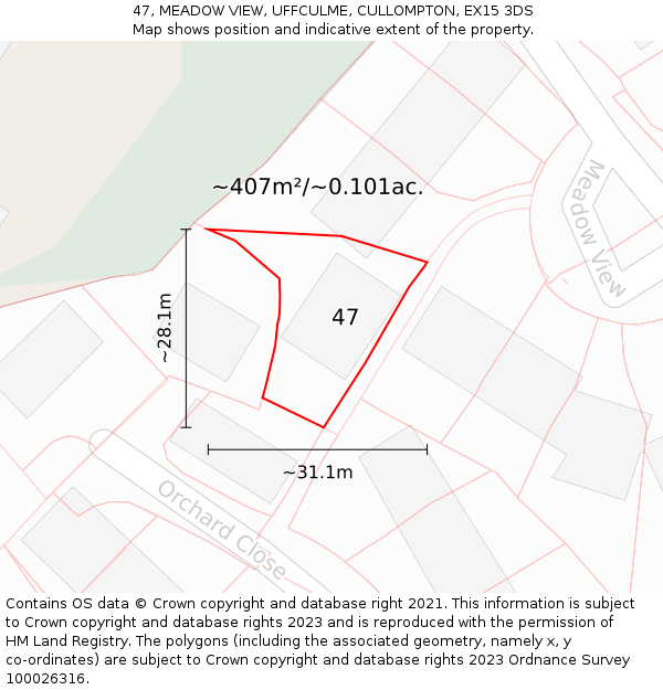 47, MEADOW VIEW, UFFCULME, CULLOMPTON, EX15 3DS: Plot and title map