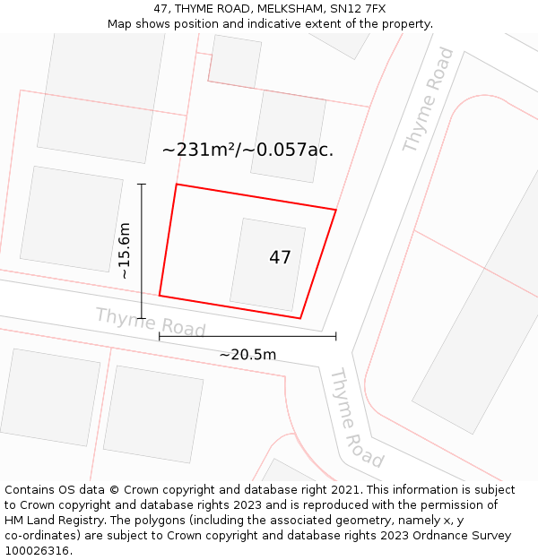 47, THYME ROAD, MELKSHAM, SN12 7FX: Plot and title map