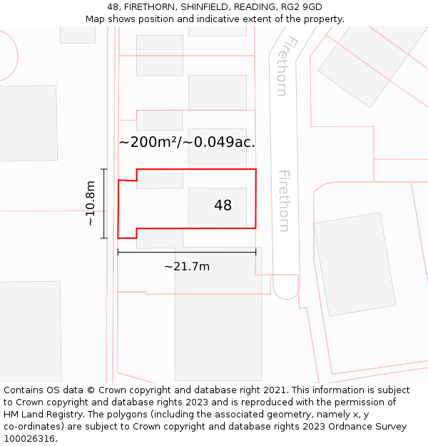 48, FIRETHORN, SHINFIELD, READING, RG2 9GD: Plot and title map