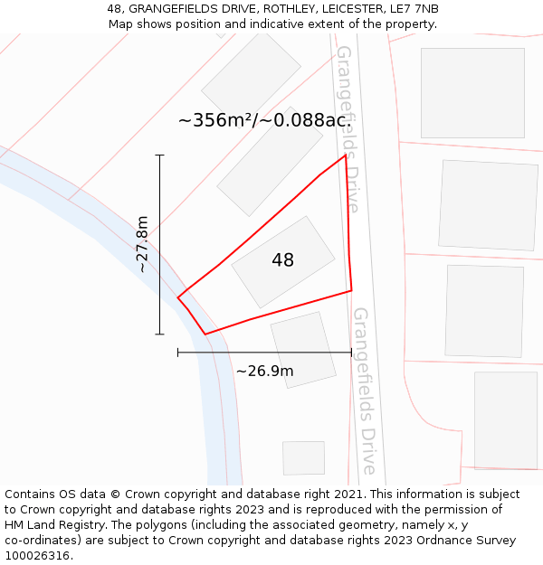 48, GRANGEFIELDS DRIVE, ROTHLEY, LEICESTER, LE7 7NB: Plot and title map
