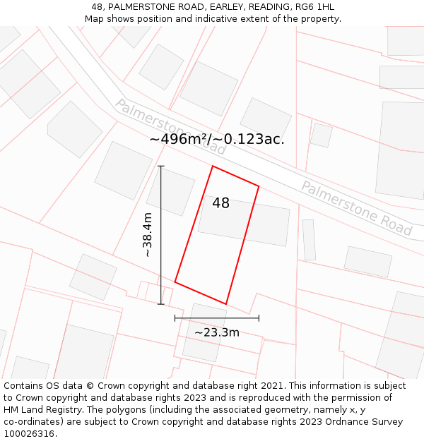 48, PALMERSTONE ROAD, EARLEY, READING, RG6 1HL: Plot and title map