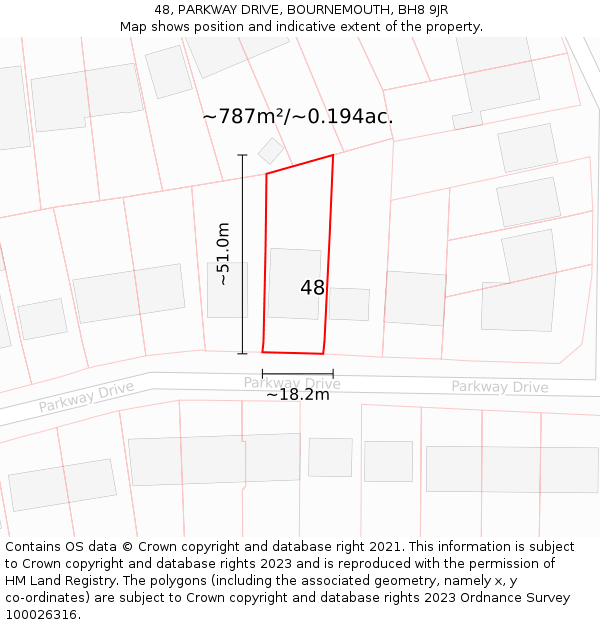 48, PARKWAY DRIVE, BOURNEMOUTH, BH8 9JR: Plot and title map