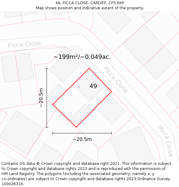 49, PICCA CLOSE, CARDIFF, CF5 6XP: Plot and title map