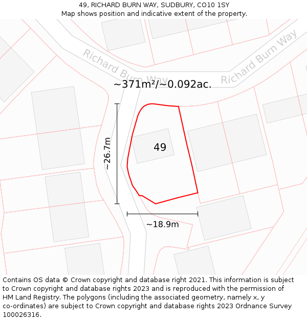 49, RICHARD BURN WAY, SUDBURY, CO10 1SY: Plot and title map