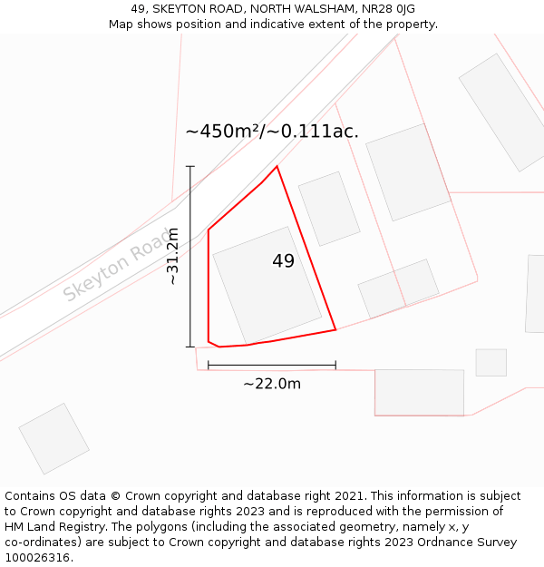 49, SKEYTON ROAD, NORTH WALSHAM, NR28 0JG: Plot and title map