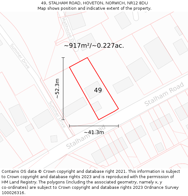 49, STALHAM ROAD, HOVETON, NORWICH, NR12 8DU: Plot and title map