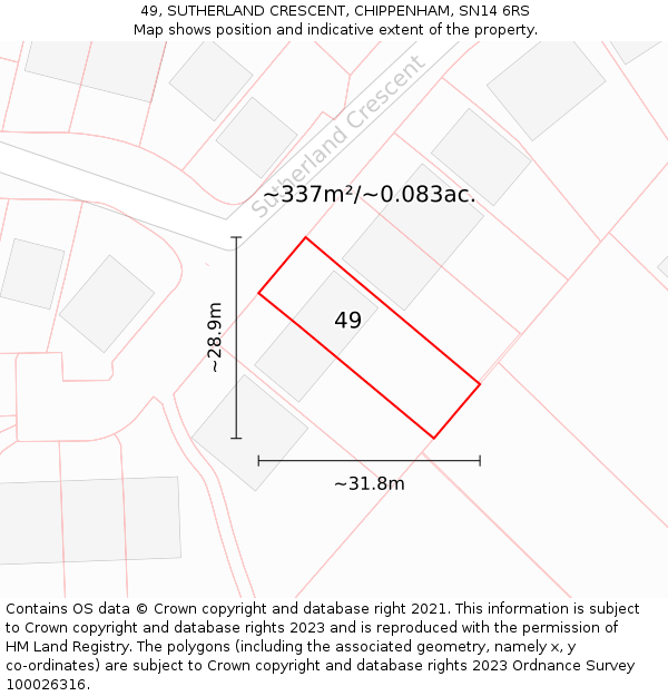 49, SUTHERLAND CRESCENT, CHIPPENHAM, SN14 6RS: Plot and title map