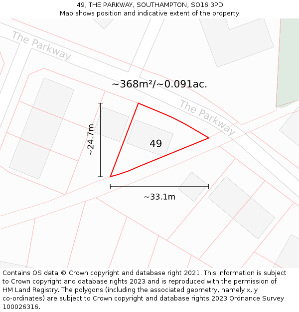 49, THE PARKWAY, SOUTHAMPTON, SO16 3PD: Plot and title map