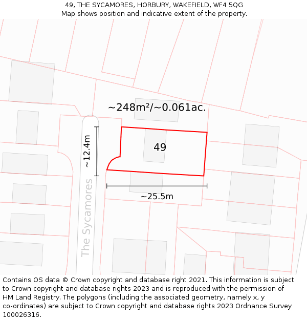 49, THE SYCAMORES, HORBURY, WAKEFIELD, WF4 5QG: Plot and title map