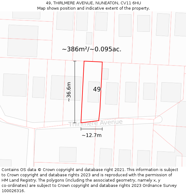 49, THIRLMERE AVENUE, NUNEATON, CV11 6HU: Plot and title map