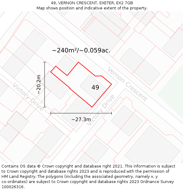 49, VERNON CRESCENT, EXETER, EX2 7GB: Plot and title map