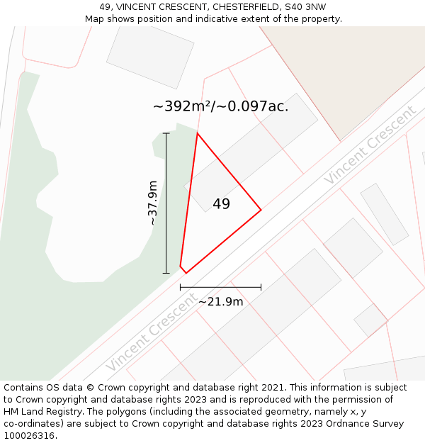 49, VINCENT CRESCENT, CHESTERFIELD, S40 3NW: Plot and title map