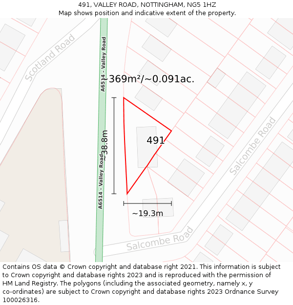 491, VALLEY ROAD, NOTTINGHAM, NG5 1HZ: Plot and title map