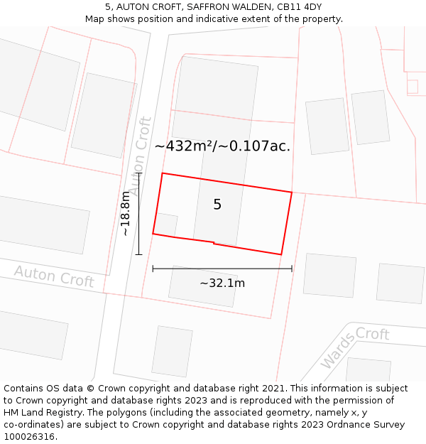 5, AUTON CROFT, SAFFRON WALDEN, CB11 4DY: Plot and title map