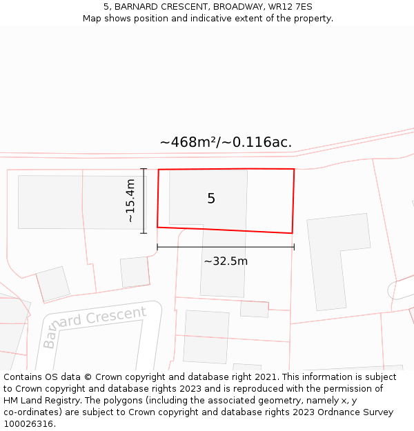 5, BARNARD CRESCENT, BROADWAY, WR12 7ES: Plot and title map