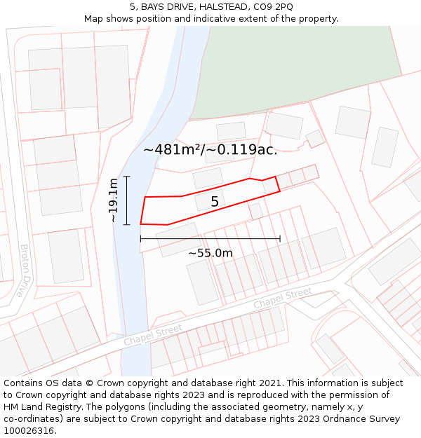 5, BAYS DRIVE, HALSTEAD, CO9 2PQ: Plot and title map