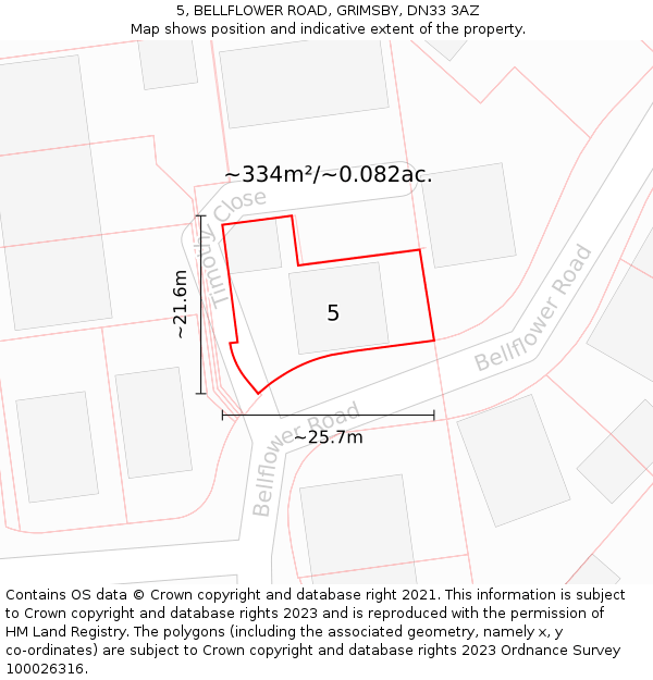5, BELLFLOWER ROAD, GRIMSBY, DN33 3AZ: Plot and title map