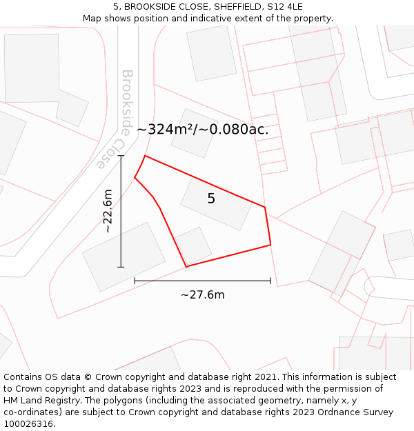 5, BROOKSIDE CLOSE, SHEFFIELD, S12 4LE: Plot and title map