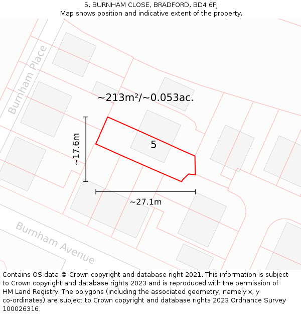 5, BURNHAM CLOSE, BRADFORD, BD4 6FJ: Plot and title map