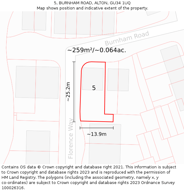 5, BURNHAM ROAD, ALTON, GU34 1UQ: Plot and title map