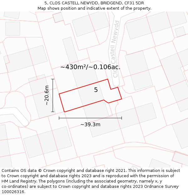 5, CLOS CASTELL NEWYDD, BRIDGEND, CF31 5DR: Plot and title map