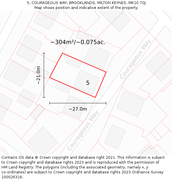5, COURAGEOUS WAY, BROOKLANDS, MILTON KEYNES, MK10 7GJ: Plot and title map