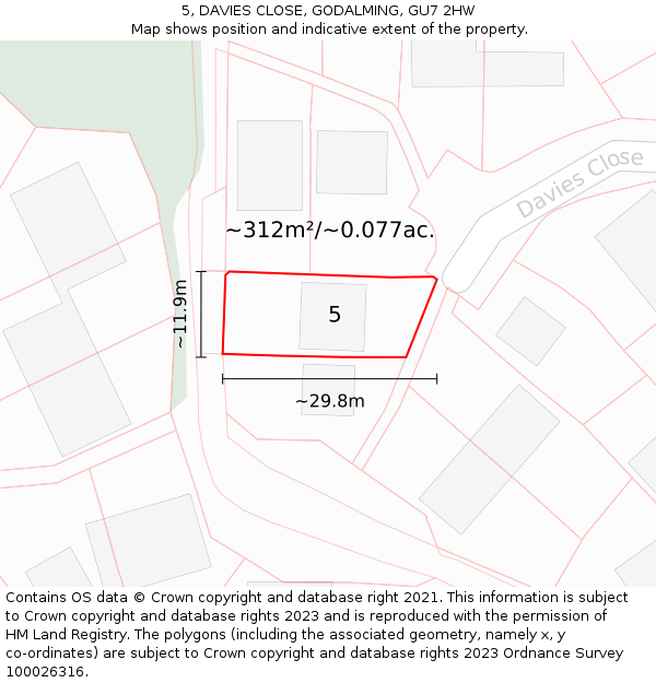 5, DAVIES CLOSE, GODALMING, GU7 2HW: Plot and title map