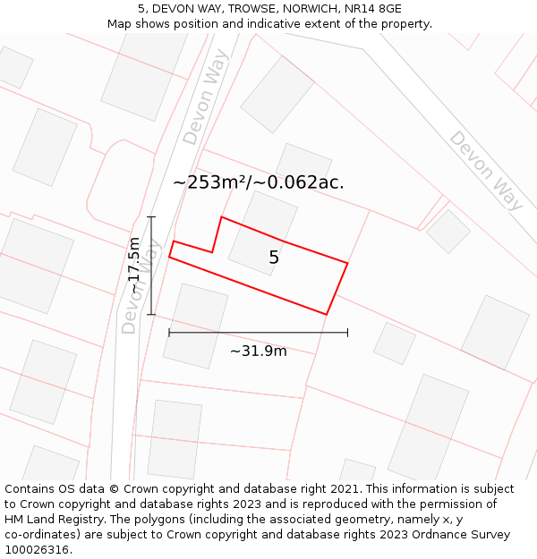 5, DEVON WAY, TROWSE, NORWICH, NR14 8GE: Plot and title map