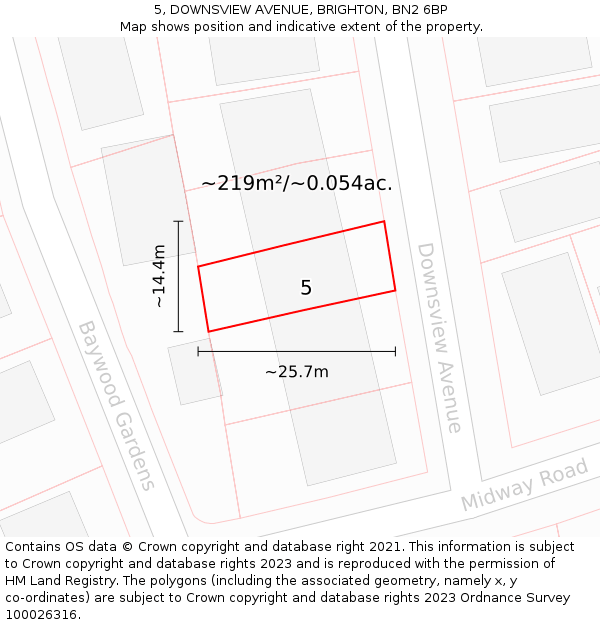 5, DOWNSVIEW AVENUE, BRIGHTON, BN2 6BP: Plot and title map