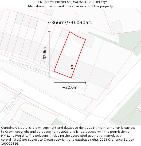 5, ENERGLYN CRESCENT, CAERPHILLY, CF83 2QY: Plot and title map