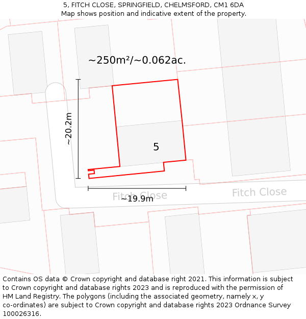 5, FITCH CLOSE, SPRINGFIELD, CHELMSFORD, CM1 6DA: Plot and title map