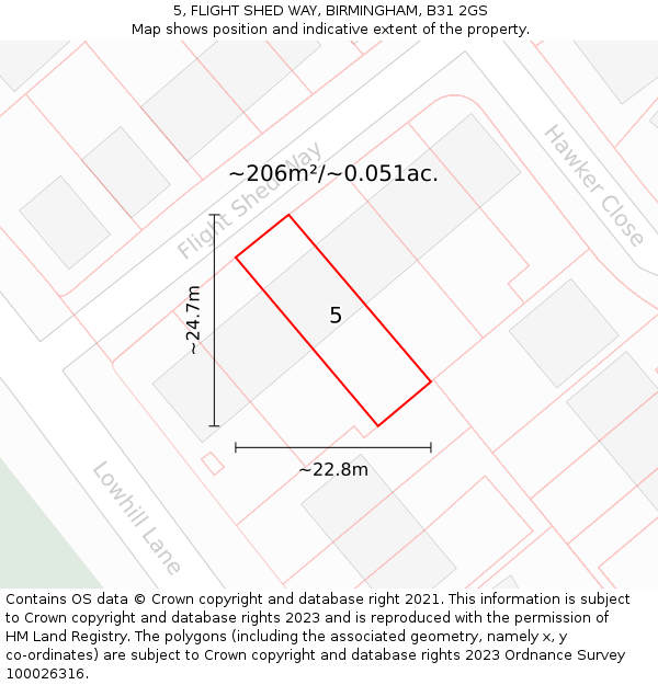 5, FLIGHT SHED WAY, BIRMINGHAM, B31 2GS: Plot and title map