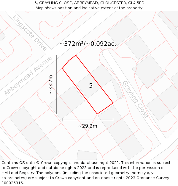 5, GRAYLING CLOSE, ABBEYMEAD, GLOUCESTER, GL4 5ED: Plot and title map
