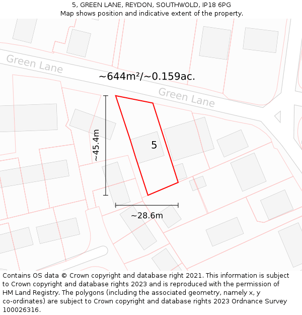 5, GREEN LANE, REYDON, SOUTHWOLD, IP18 6PG: Plot and title map