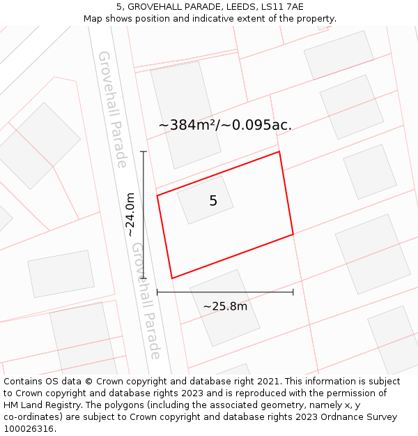 5, GROVEHALL PARADE, LEEDS, LS11 7AE: Plot and title map