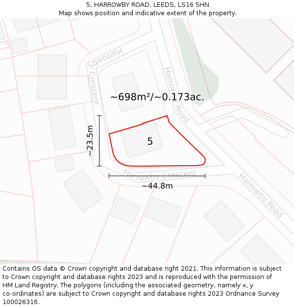 5, HARROWBY ROAD, LEEDS, LS16 5HN: Plot and title map