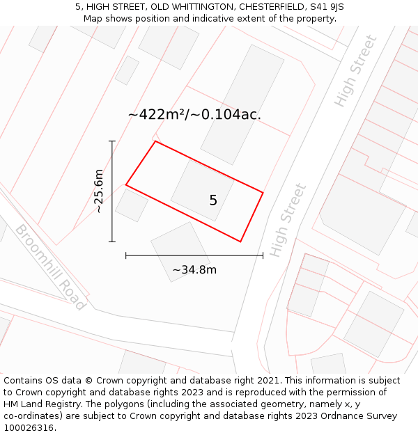 5, HIGH STREET, OLD WHITTINGTON, CHESTERFIELD, S41 9JS: Plot and title map