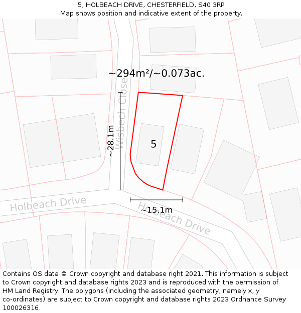 5, HOLBEACH DRIVE, CHESTERFIELD, S40 3RP: Plot and title map