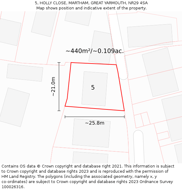 5, HOLLY CLOSE, MARTHAM, GREAT YARMOUTH, NR29 4SA: Plot and title map