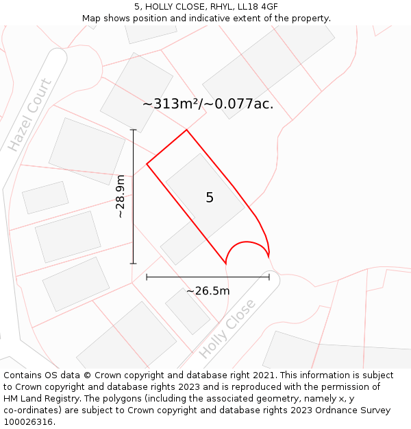 5, HOLLY CLOSE, RHYL, LL18 4GF: Plot and title map