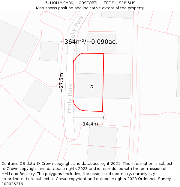 5, HOLLY PARK, HORSFORTH, LEEDS, LS18 5US: Plot and title map