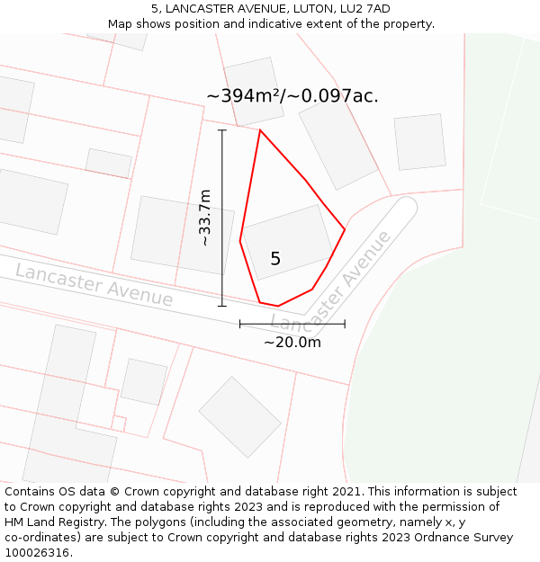 5, LANCASTER AVENUE, LUTON, LU2 7AD: Plot and title map