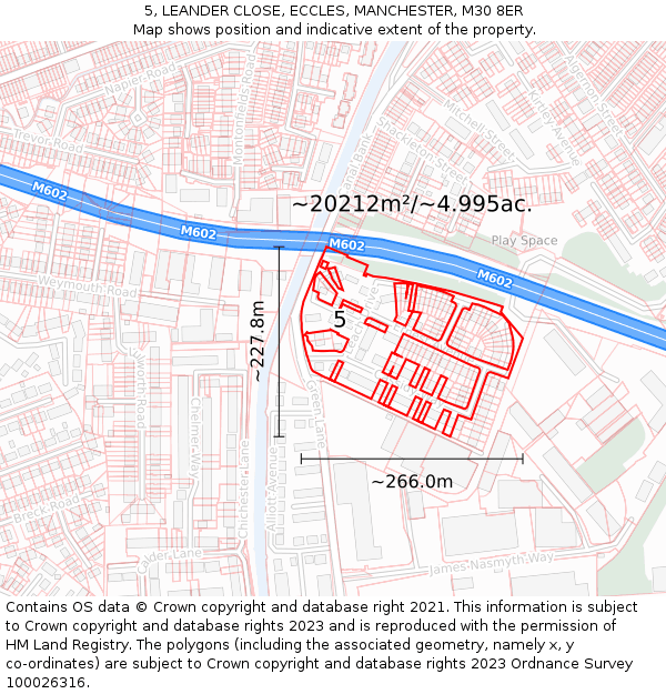 5, LEANDER CLOSE, ECCLES, MANCHESTER, M30 8ER: Plot and title map
