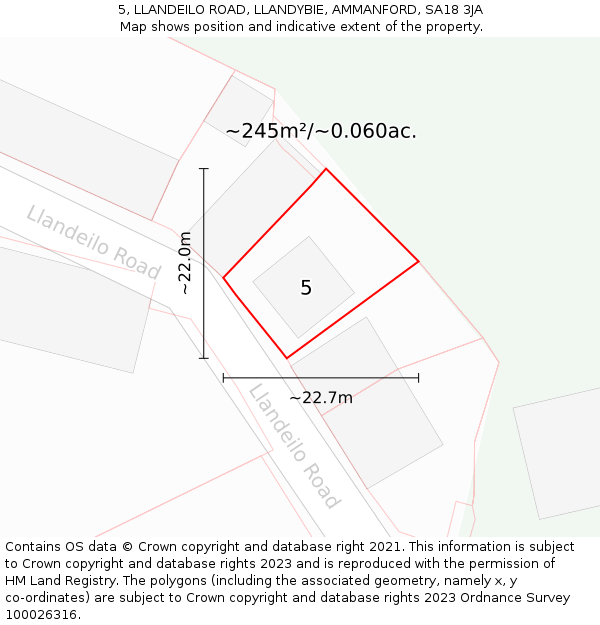 5, LLANDEILO ROAD, LLANDYBIE, AMMANFORD, SA18 3JA: Plot and title map