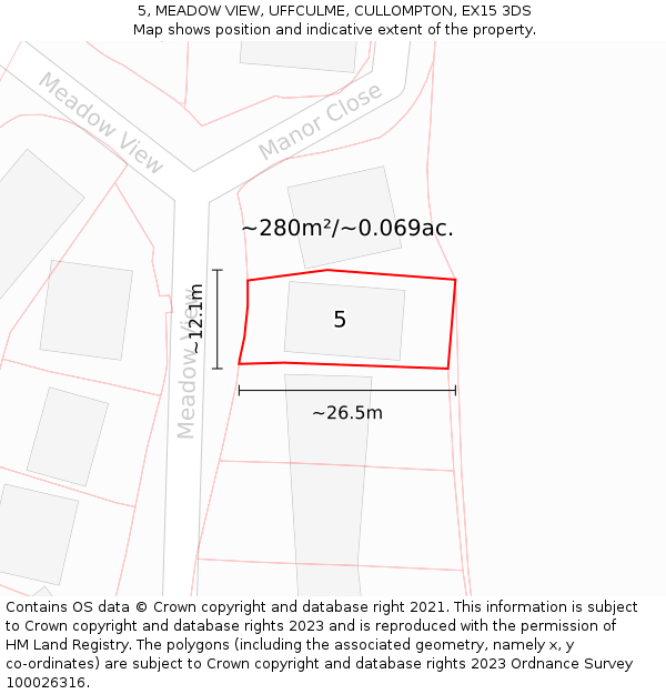 5, MEADOW VIEW, UFFCULME, CULLOMPTON, EX15 3DS: Plot and title map