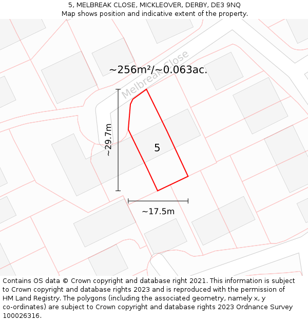5, MELBREAK CLOSE, MICKLEOVER, DERBY, DE3 9NQ: Plot and title map