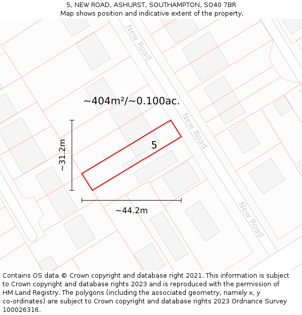 5, NEW ROAD, ASHURST, SOUTHAMPTON, SO40 7BR: Plot and title map